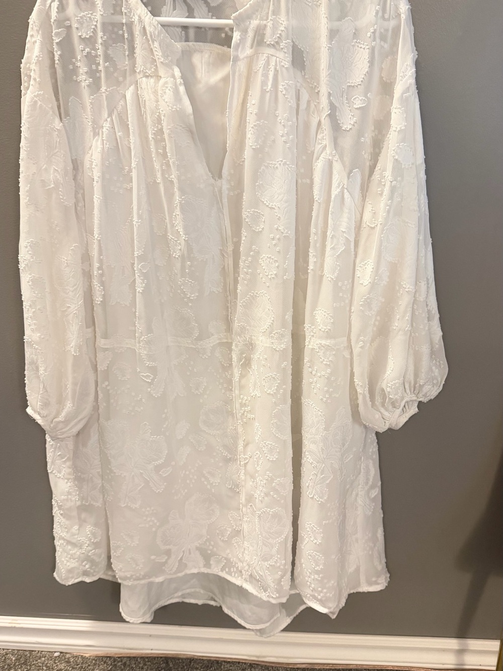 Dex White Embroidered Long Sleeve Dress